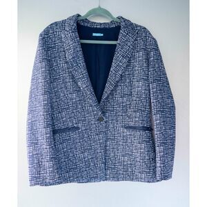 J.McLaughlin NWOT Mulberry Jacket White Navy Blue Penscript Zip Scuba Blazer 14